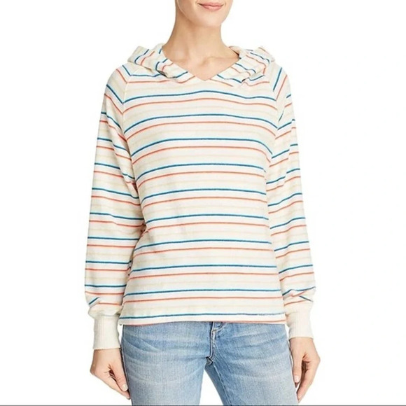 LNA Tops - LNA Brushed Carly Striped Hoodie Sweater White Colorful Size XS